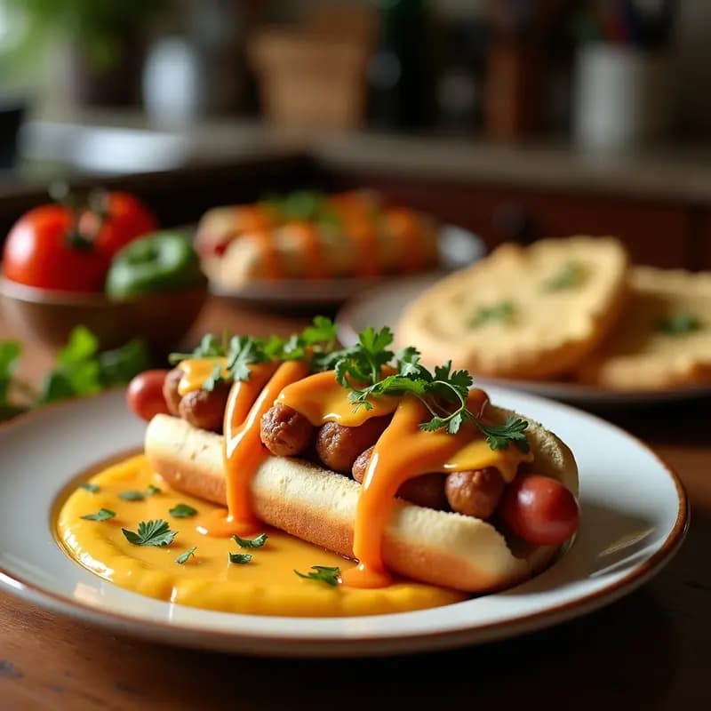 Perro Caliente de Salchicha Gigante con Pure de Papas Fritas y Queso Derretido: Receta para Ataques de Hambre