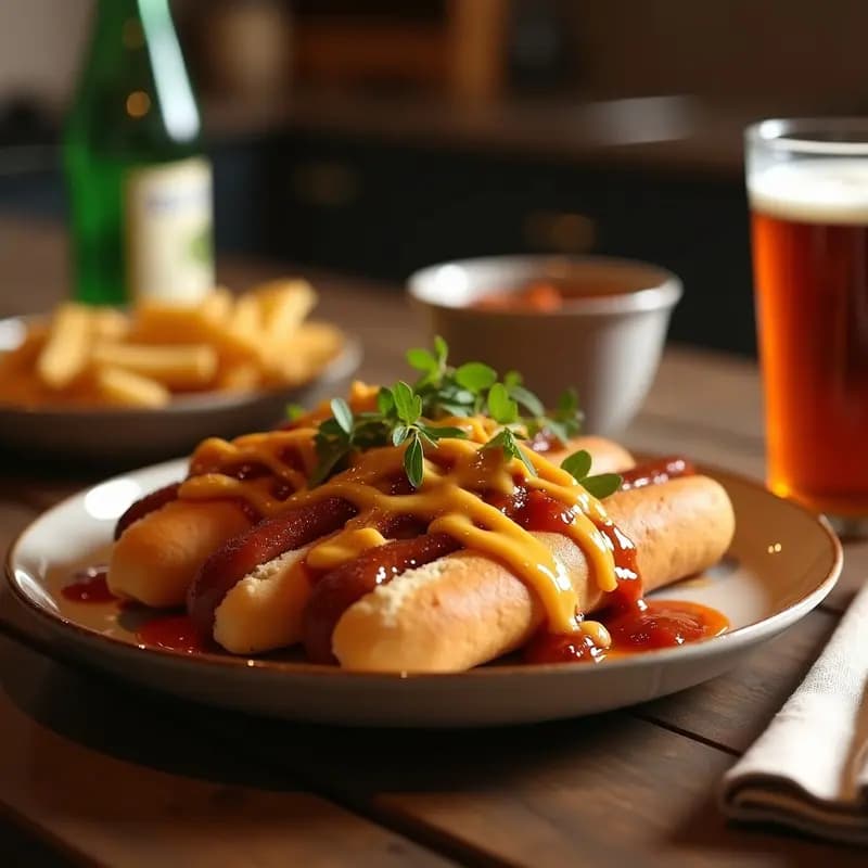 Perro Caliente de Salchicha Gigante con Queso Cheddar Derretido y Salsa BBQ Casera: El Rey de los Snacks
