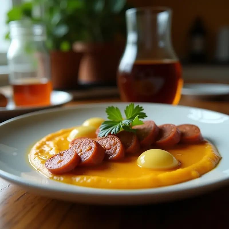Perro Caliente de Salchicha Ahumada con Queso Cheddar y Puré de Papas Fritas: Combo Definitivo de Comida Basura