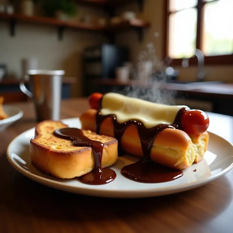 Perro Caliente con Tostadas Francesas y Sirope de Chocolate: Desayuno o Cena Decadente