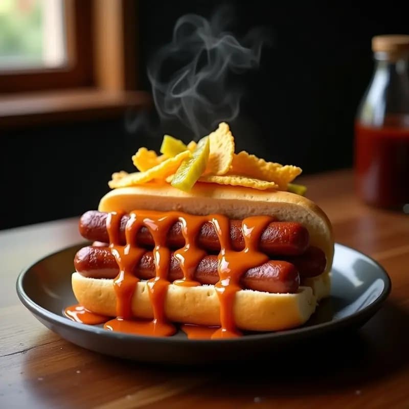 Perro Caliente de Triple Capa con Nachos y Queso Líquido: Receta de Comida Rápida y Sabrosa