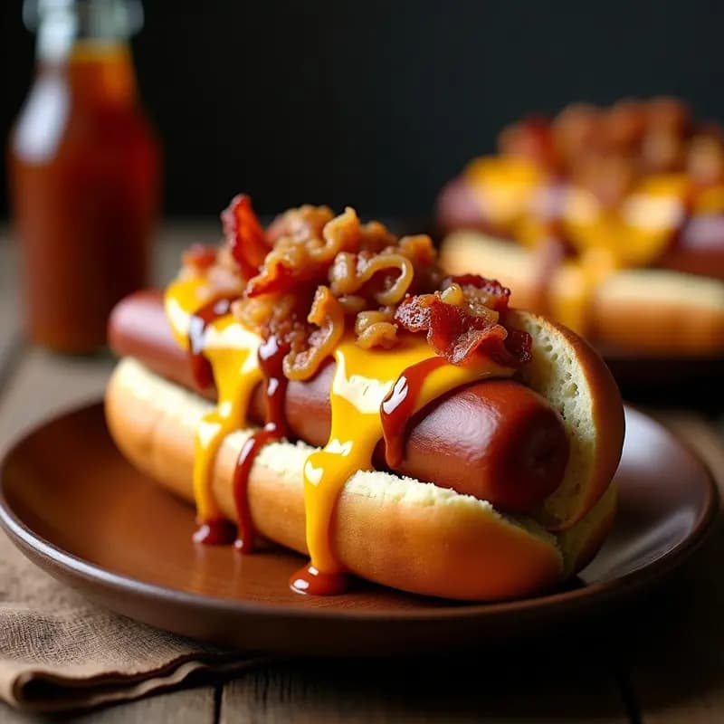 Perro Caliente Triple Queso con Bacon Caramelizado y Salsa Barbacoa: Receta de Feria Extrema