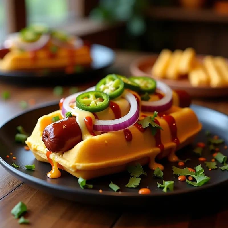 Perro Caliente con Waffles de Jalapeño y Queso Fundido: Receta Mexicana Picante y Crujiente