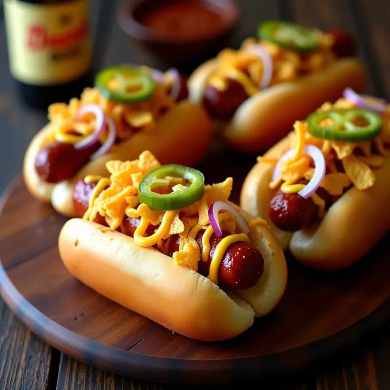 Perros Calientes Gigantes con Queso fundido, Nachos y Jalapeños: Receta para Fiestas que Sorprende