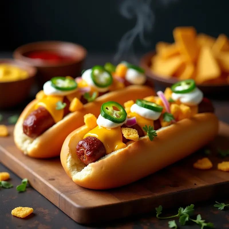 Perros Calientes con Pan de Brioche Relleno de Queso Cheddar y Toppings de Nachos: Receta Fusión Tex-Mex