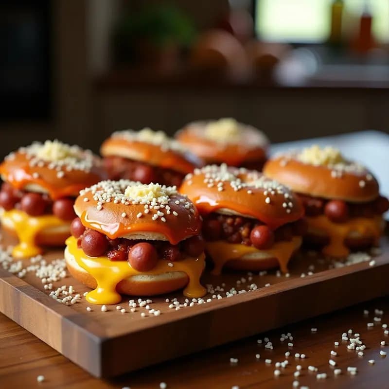 Perros Calientes con Pan de Donut Relleno de Queso Cheddar y Chili con Carne: Receta para Eventos