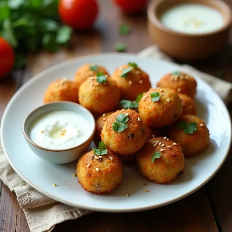 Pershiki con Salsa de Yogur y Ajo: Bolas de Arroz Armenias Veganas y Crujientes en Airfryer
