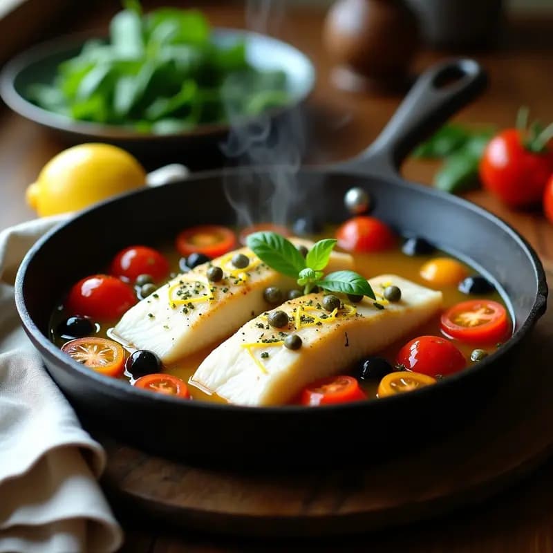 Pescado a la Acqua Pazza con Tomates Cherry y Aceitunas: Receta Italiana Keto en 15 Minutos