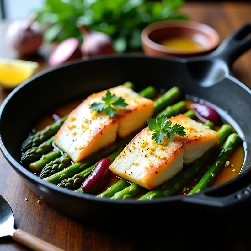 Pescado al Ajillo con Espárragos Trigueros: Receta Española en 20 Minutos con Toque Gourmet