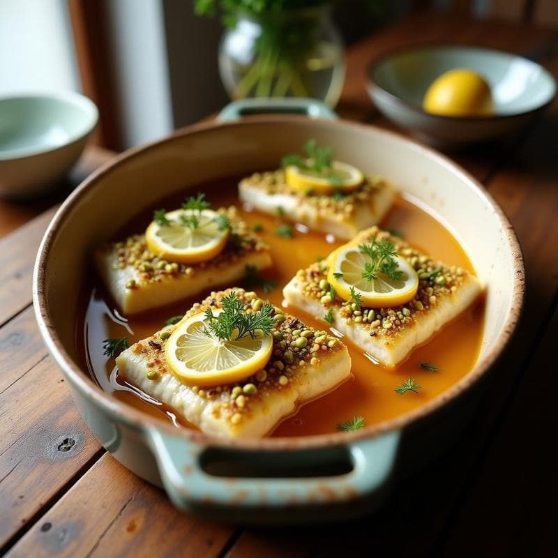 Pescado Blanco al Horno con Costra de Pistachos y Miel: Receta en 25 Minutos