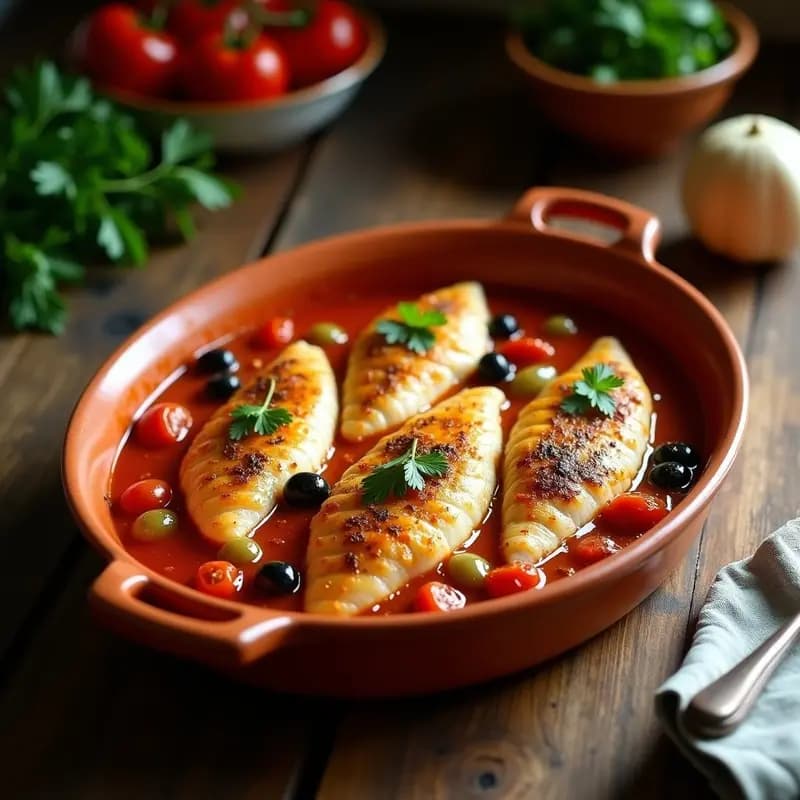 Pescado a la Espalda con Salsa de Aceitunas y Tomates: Receta Portuguesa Tradicional en Horno