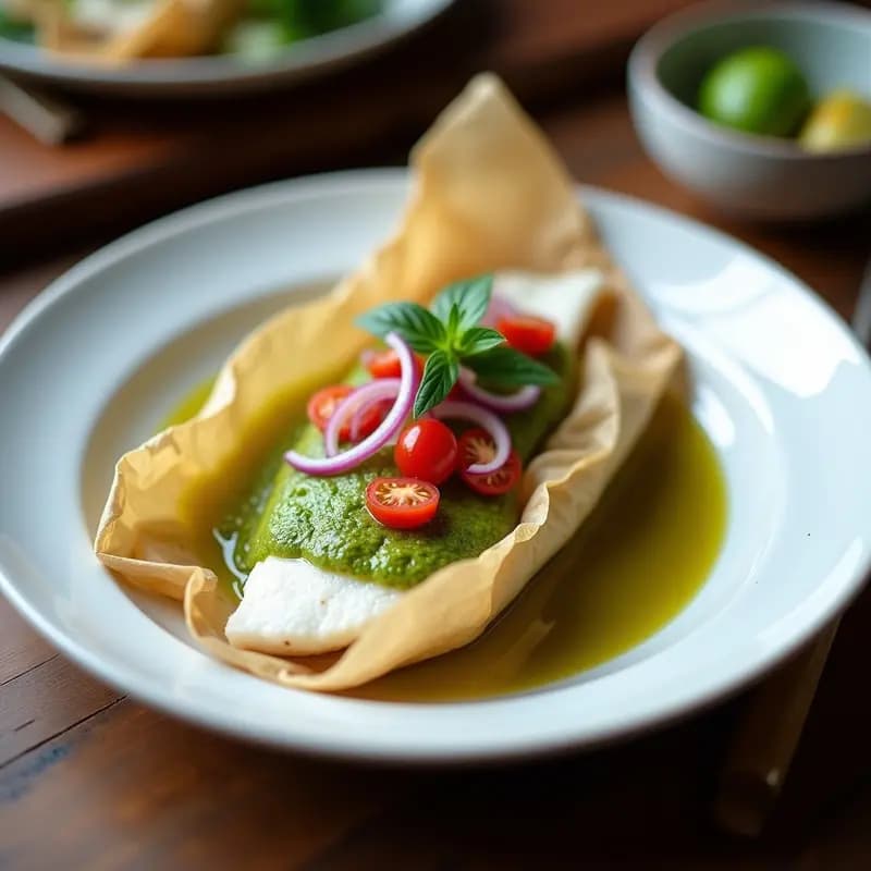 Pescado a la Espalda con Salsa de Huacatay: Receta Peruana en Papillote
