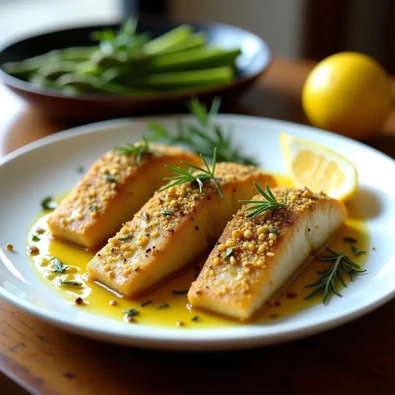 Pescado al Horno con Costra de Pistacho: Receta Francesa Gourmet con Toque Crujiente