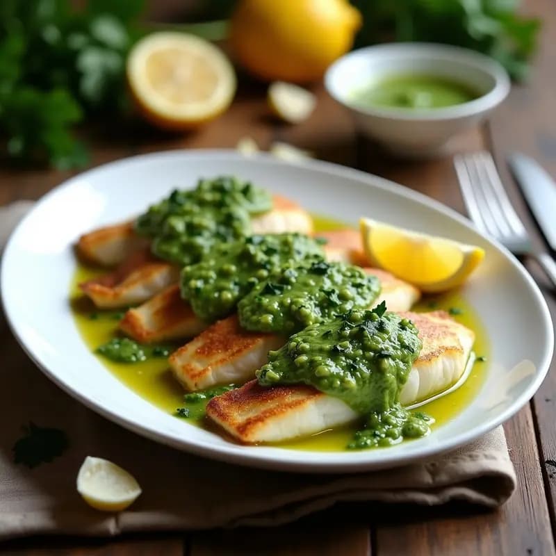Pescado al Horno con Salsa Verde de Perejil: Receta Española Tradicional y Ligera