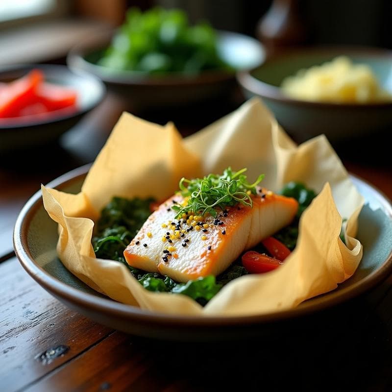 Pescado Blanco al Papillote con Algas Wakame y Jengibre: Receta Japonesa Keto