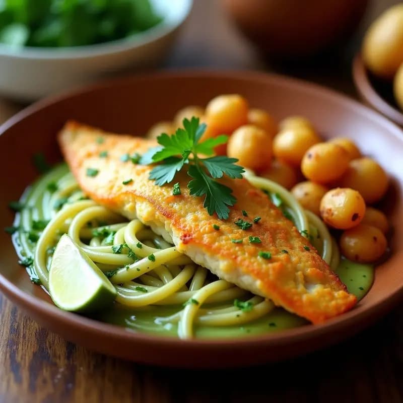 Pescado a la Tallarina con Salsa Verde y Patatas Panaderas: Receta Peruana de la Costa