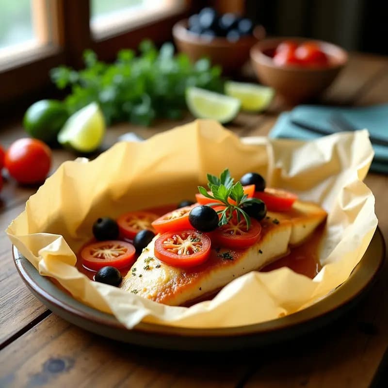 Pescado a la Vera Cruza con Tomates y Aceitunas: Receta Mexicana en Papillote