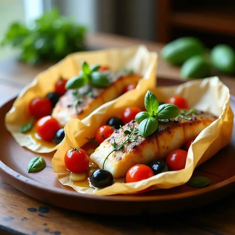 Pesce al Cartoccio con Tomates Cherry y Albahaca: Receta Italiana al Horno en Papel