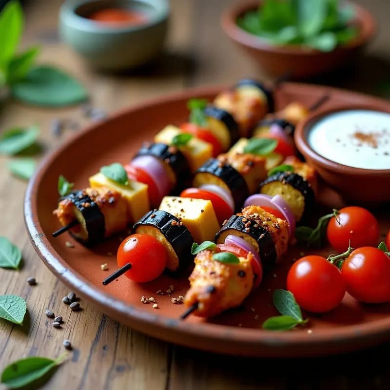 Peshtemal Kebabi de Pollo y Berenjena: Brochetas Turcas con Especias y Yogur