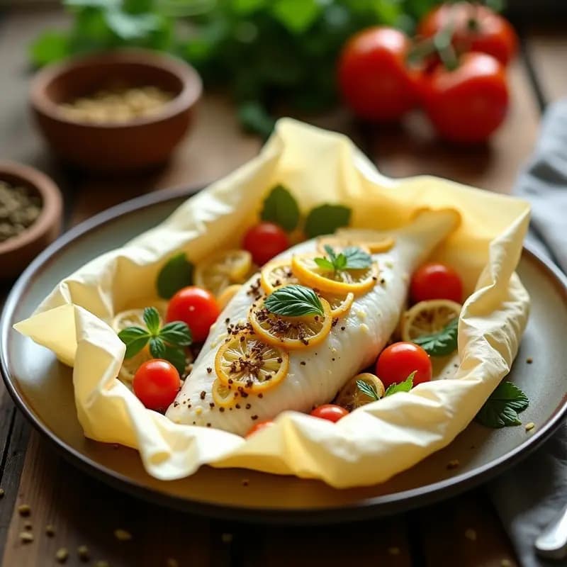 P gösteri de Pescado Blanco y Limón Confitado: Receta Turca en Papillote