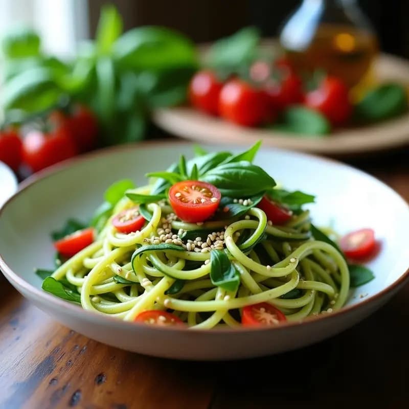 Pesto de Albahaca y Almendras con Tallarines de Calabacín: Receta Italiana Keto y Sin Lactosa