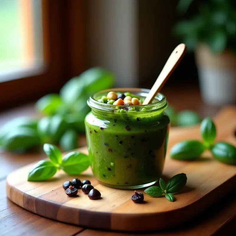 Pesto de Albahaca y Piñones con Ajo Negro: Salsa Italiana Gourmet Sin Lácteos en 5 Minutos