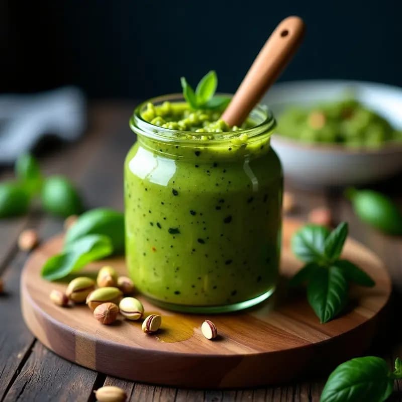 Pesto de Albahaca y Pistacho: Salsa Italiana Alta en Grasa Saludable para Tupper