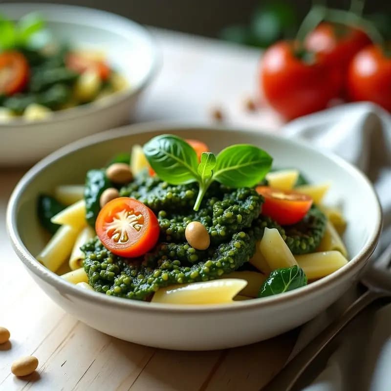 Pesto de Algas y Piñones con Pasta Integral: Receta Italiana Vegana y Alta en Yodo