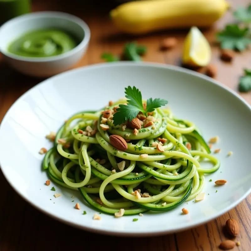 Pesto de Cilantro y Almendras con Espaguetis de Calabacín: Receta Italiana Vegana y Sin Gluten