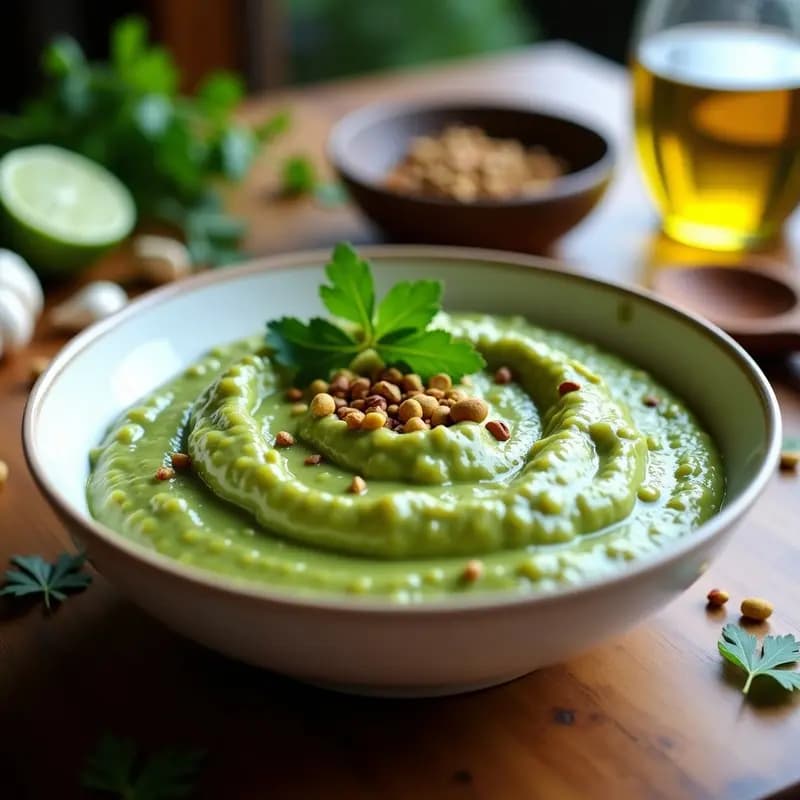 Pesto de Cilantro y Pistacho: Salsa Italiana con Toque Mexicano para Pasta o Tacos