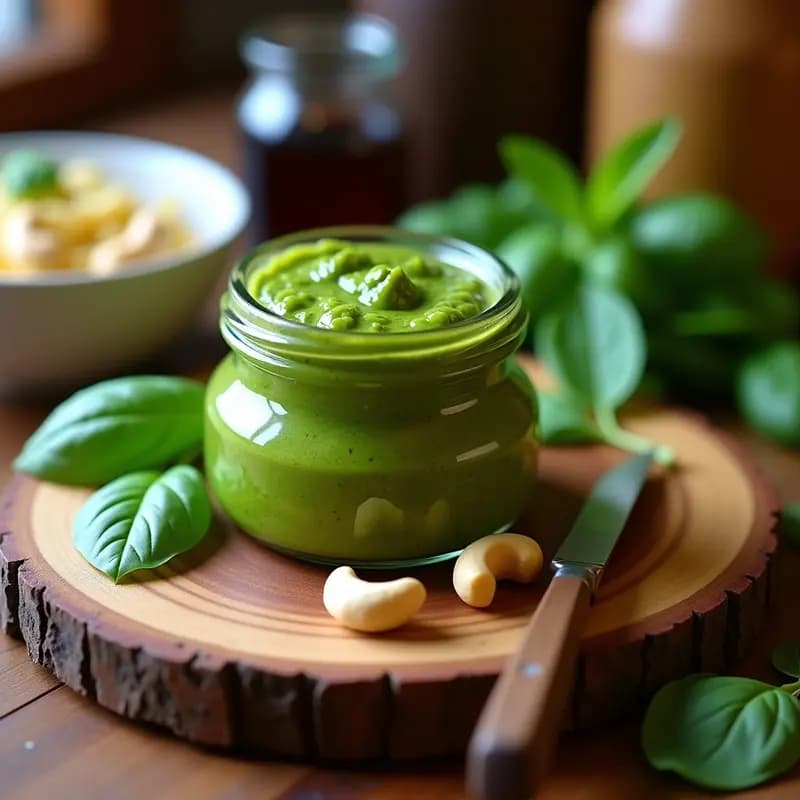 Pesto Genovés con Espinacas y Anacardos: Salsa Italiana Vegana y Sin Lácteos