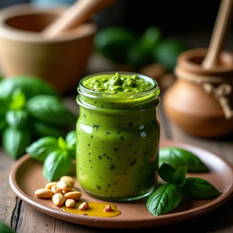Pesto Genovés Auténtico con Albahaca Fresca: Salsa Italiana Sin Lactosa en 10 Minutos