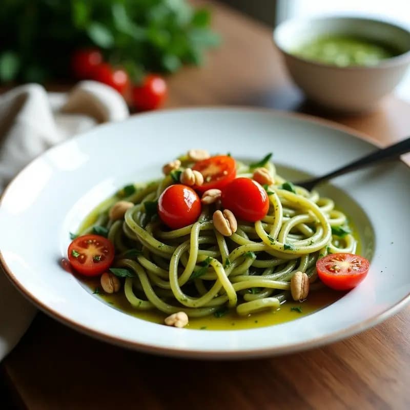 Pasto al Pesto de Rúcula y Nueces: Receta Italiana Vegana y Sin Lácteos
