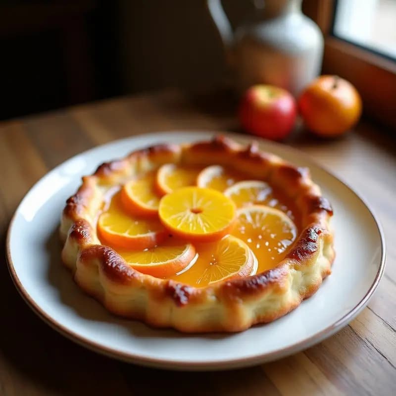 Pfannkuchen Alemán de Manzana y Canela con Salsa de Vino Tinto: Postre Tradicional Sin Harina