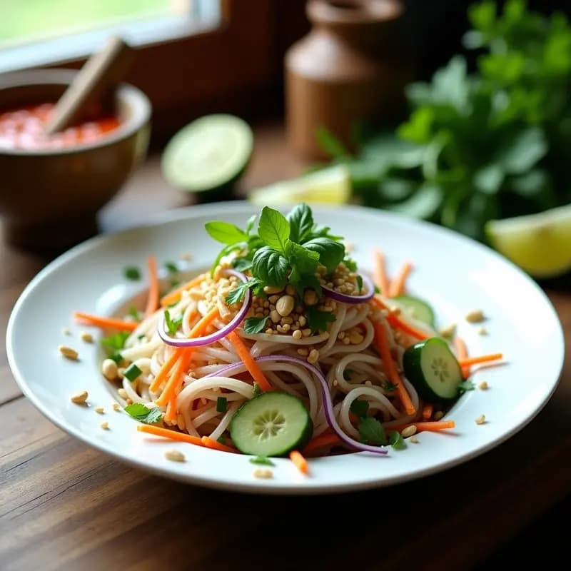 Pha Lak Ruam: Ensalada Tailandesa de Hierbas y Tallarines de Arroz