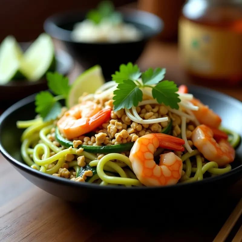 Phad Thai de Calabacín: Receta Tailandesa Keto con Gambas y Cacahuetes