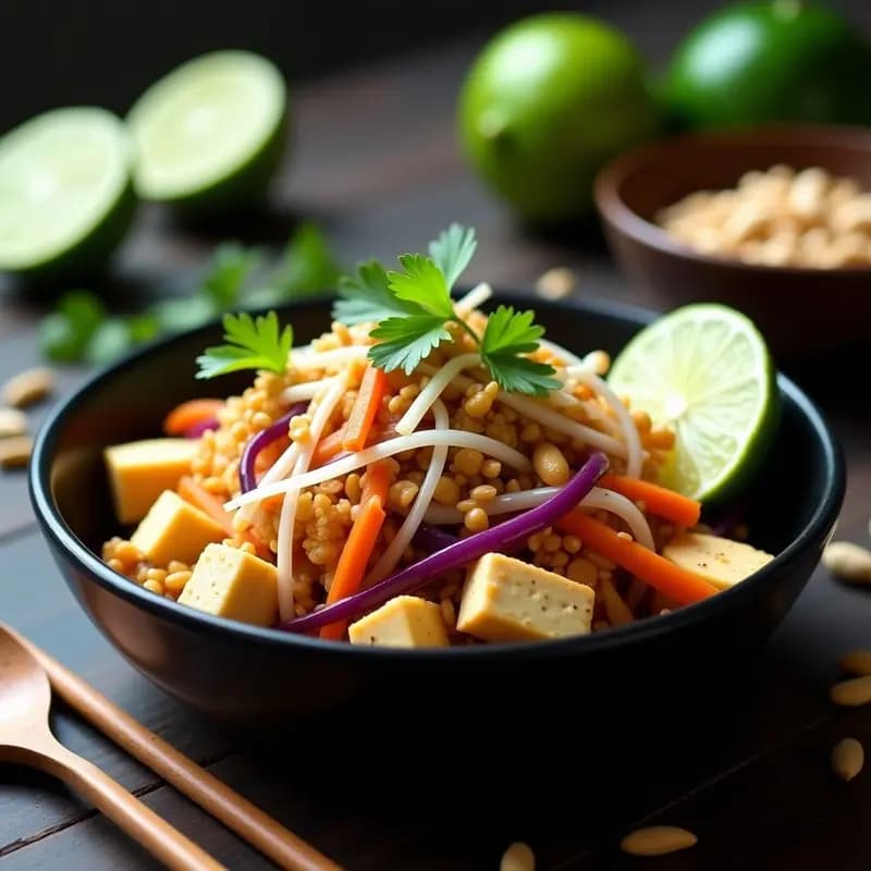 Phad Thai de Tofu y Cacahuetes: Receta Tailandesa Vegana con Salsa Tamarindo