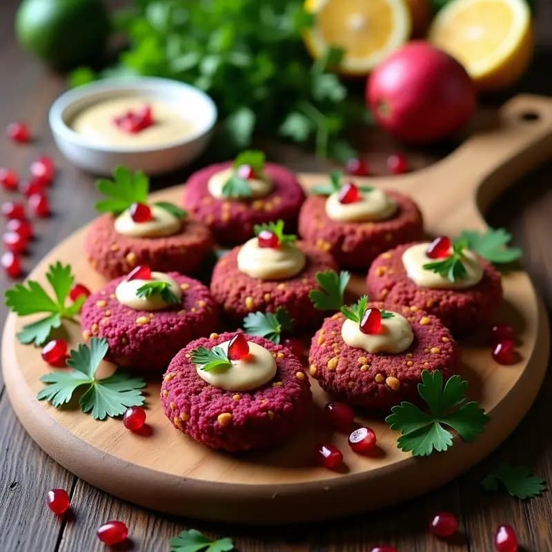 Phalafel de Garbanzos y Remolacha con Salsa de Tahini y Granados: Receta Libanesas Colorida y Crujiente
