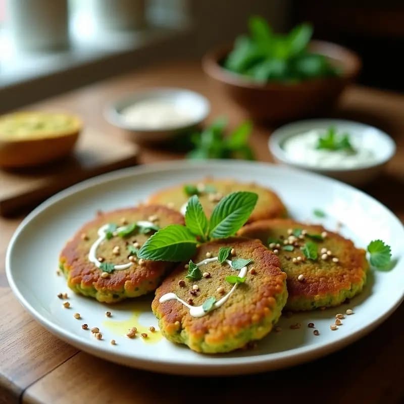 Phalafel de Garbanzos Verdes con Salsa de Yogur y Mentas: Receta Libanes Sin Harina en Airfryer