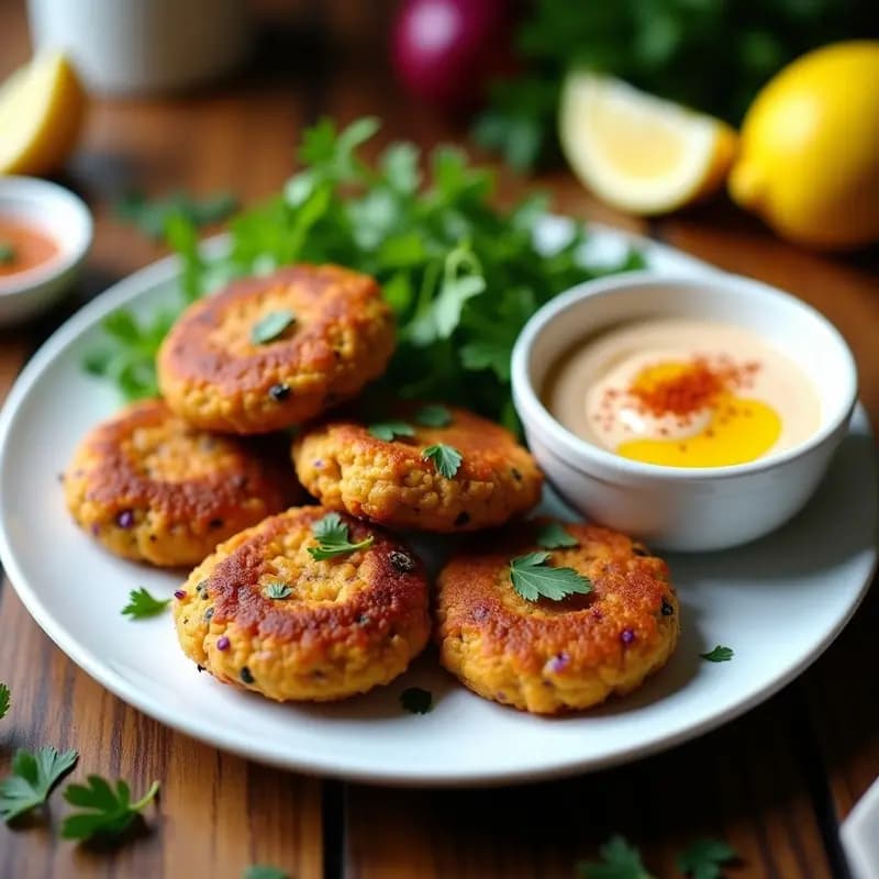 Phalafel de Lentejas Rojas y Cebolla Morada: Hamburguesas Árabes en Airfryer con Salsa de Tahini