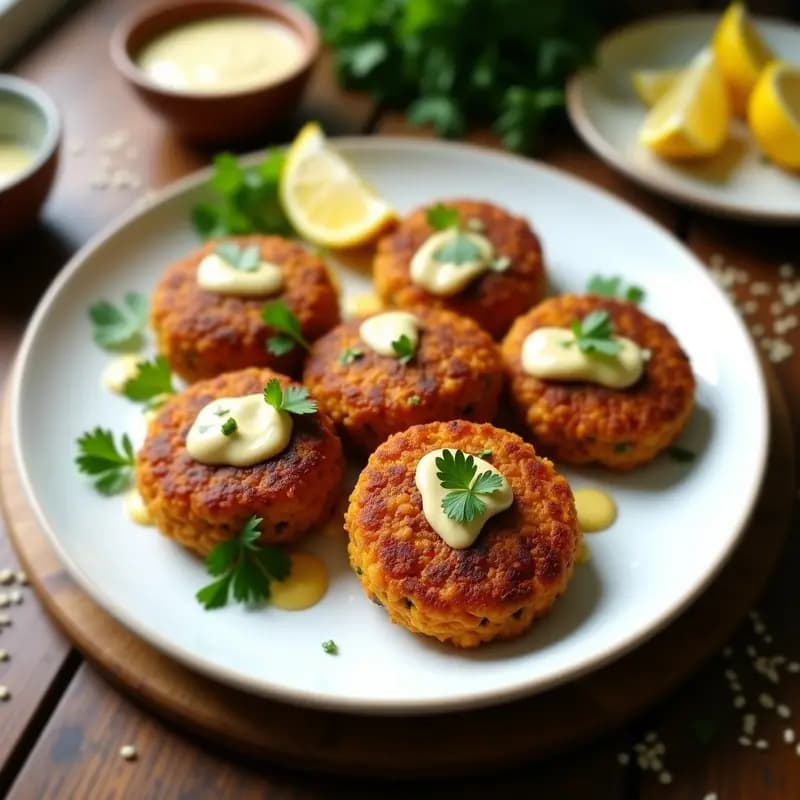 Phalafel de Lentejas Rojas con Salsa de Limón y Ajo: Receta Libanesa Vegana y sin Fritura