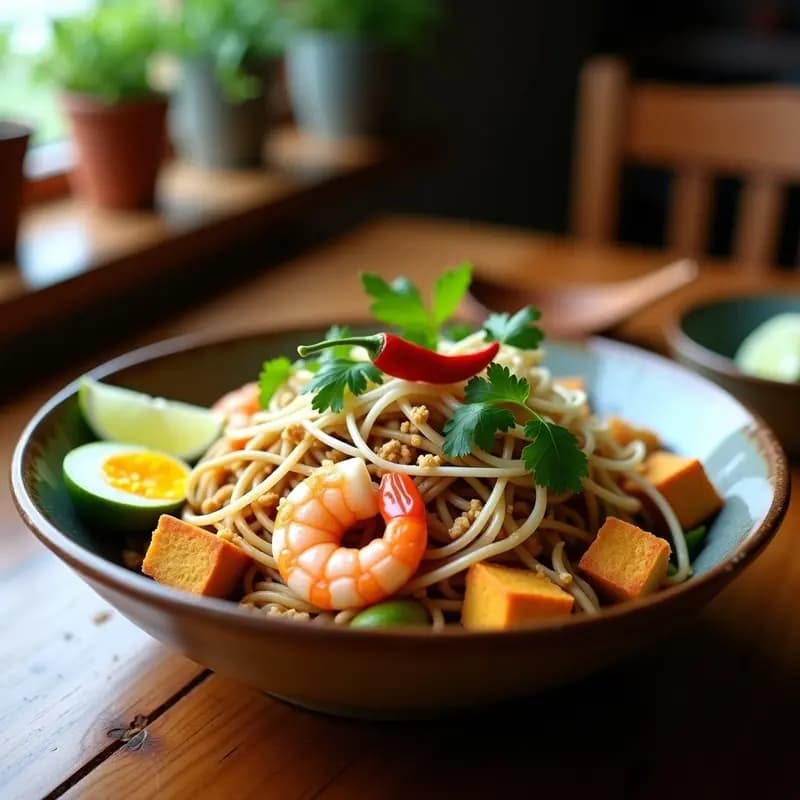 Phat Thai de Camarones y Tofu: Receta Tailandesa Sin Gluten en Sartén