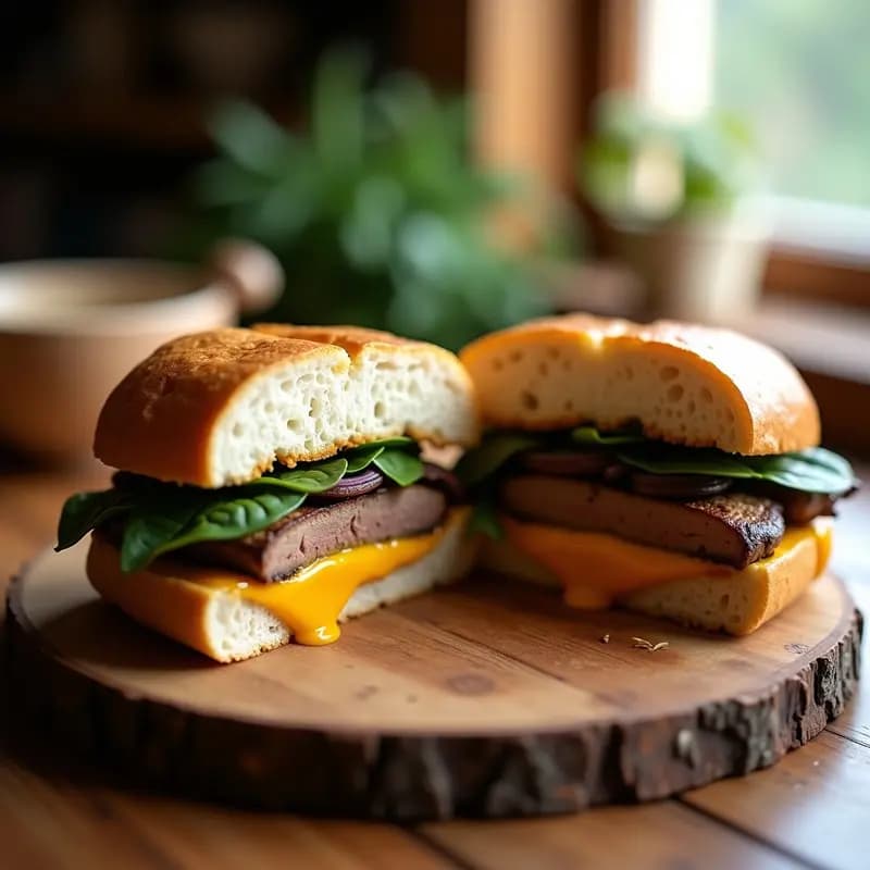 Philly Cheesesteak con Hongos Portobello: Sándwich Americano Vegano y Sin Lactosa