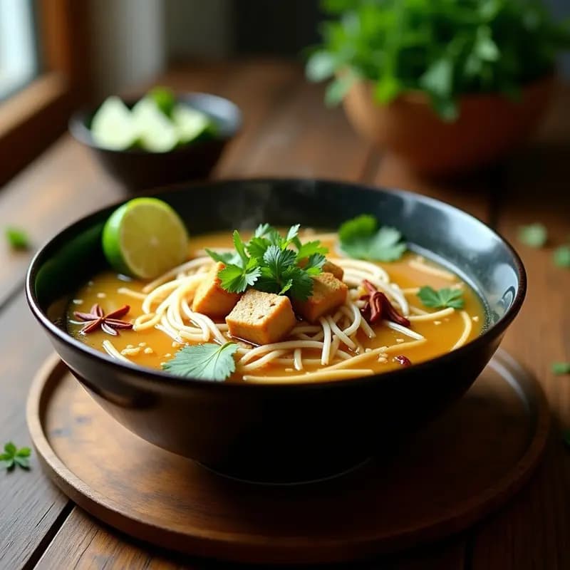 Pho Bo Vegano con Tofu y Tallarines de Arroz: Sopa Vietnamita sin Lácteos ni Gluten