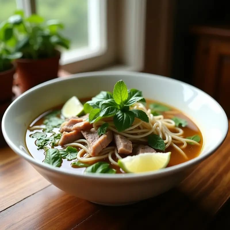 Pho Bo Vietnamita con Hierbas Frescas: Receta Tradicional en Olla Lenta para Bajas Calorías