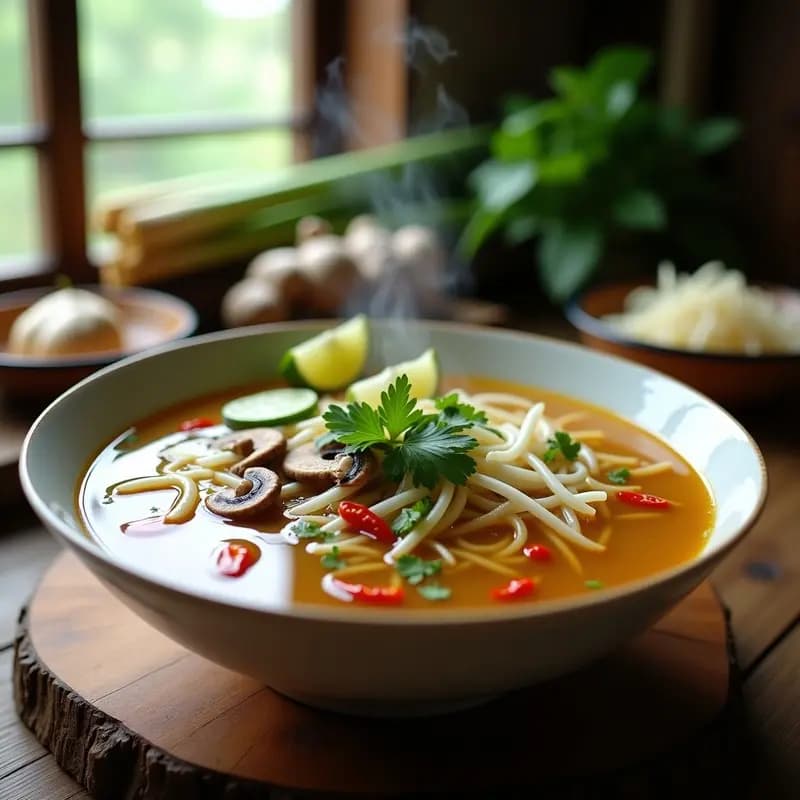Pho Vietnamita de Champiñones y Jengibre: Sopa Aromática Vegana y Desintoxicante