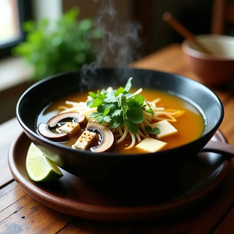 Pho de Champiñones y Tofu: Sopa Vietnamita Aromática y Keto en Olla Rápida