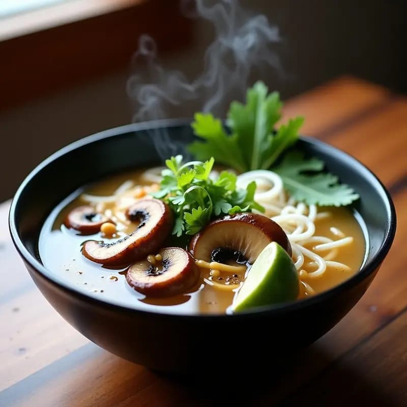 Phở de Champiñones Portobello: Receta Vietnamita Vegana con Caldo de Jengibre y Estrellado