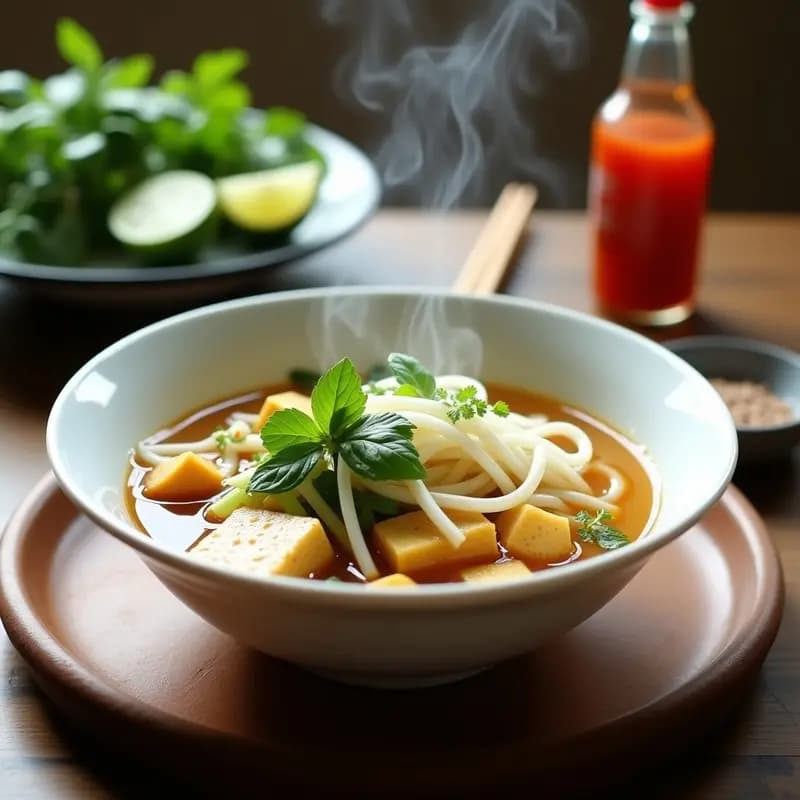 Phở Chay Vietnamita: Sopa de Fideos Vegana con Brotes y Hierbas