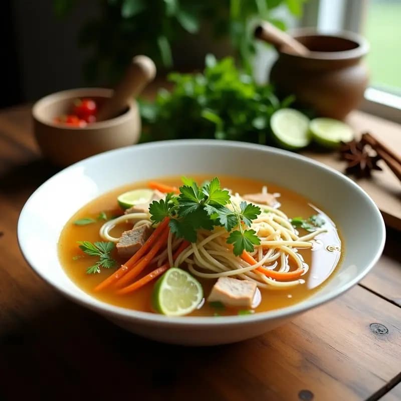 Pho de Fideos de Arroz con Seitán y Hierbas: Receta Vietnamita Vegana y Detox